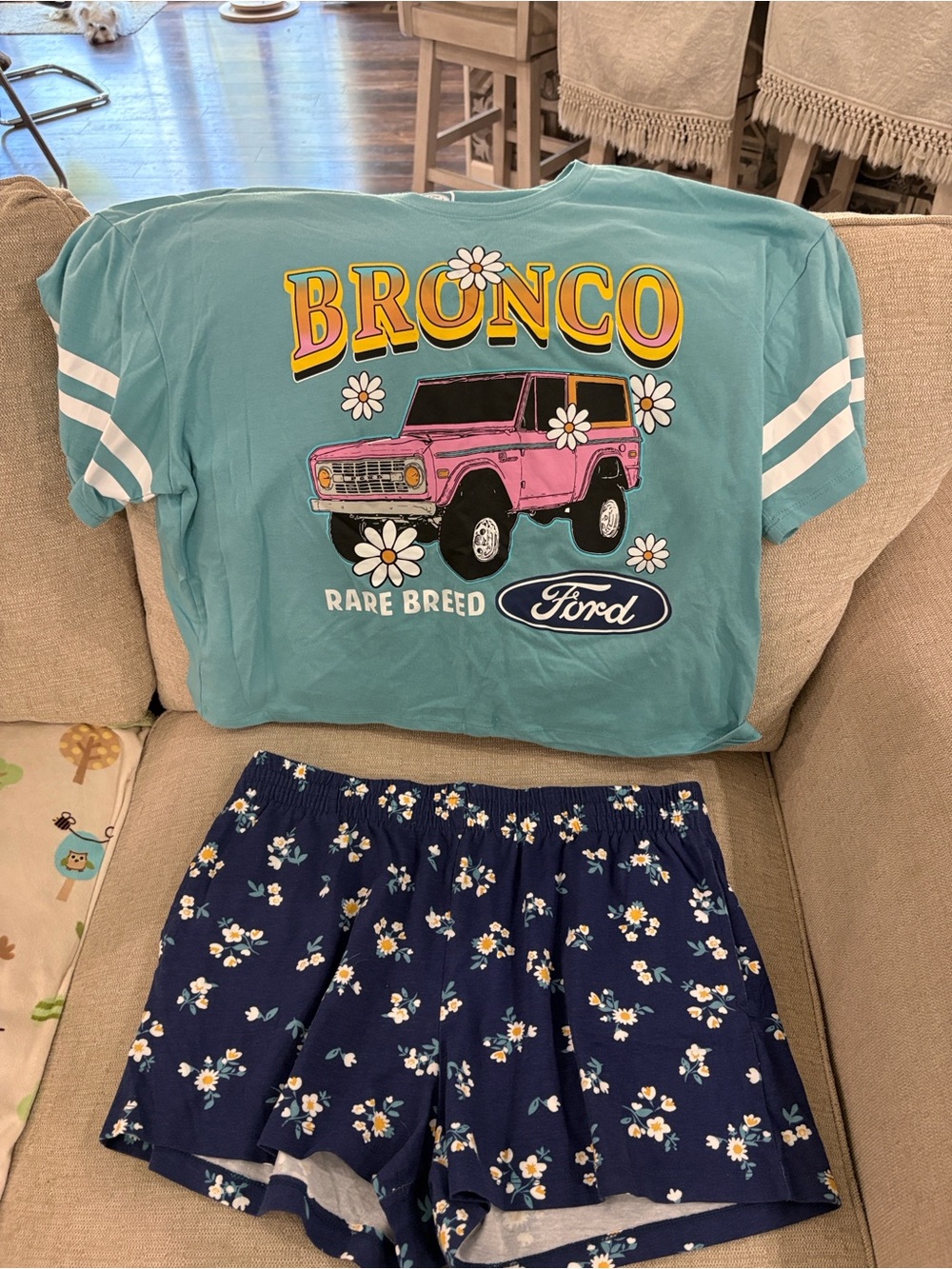 LICENSED Ford Teal BRONCO PJ/LOUNGE SET with Pink and Yellow Accents